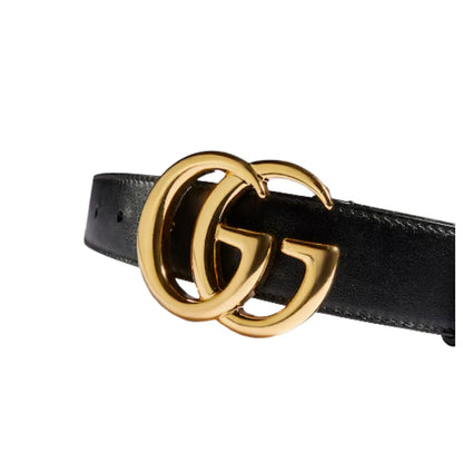 Gucci GG Marmont Black Leather Belt with Double G Buckle