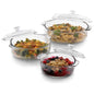 Libbey Baker's Basics Glass Casserole Dish Set with Covers, 3-Piece Bakeware Set | Oven Safe Clear Glass Baking Dishes with Glass Lids | Covered Casserole Dishes for Baking, Serving, Storing & Reheating